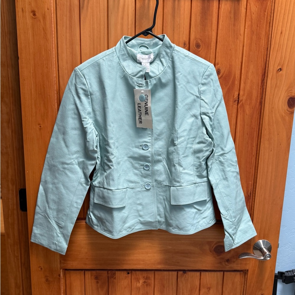 Chadwick’s Aqua Leather Jacket sz 16 NWT